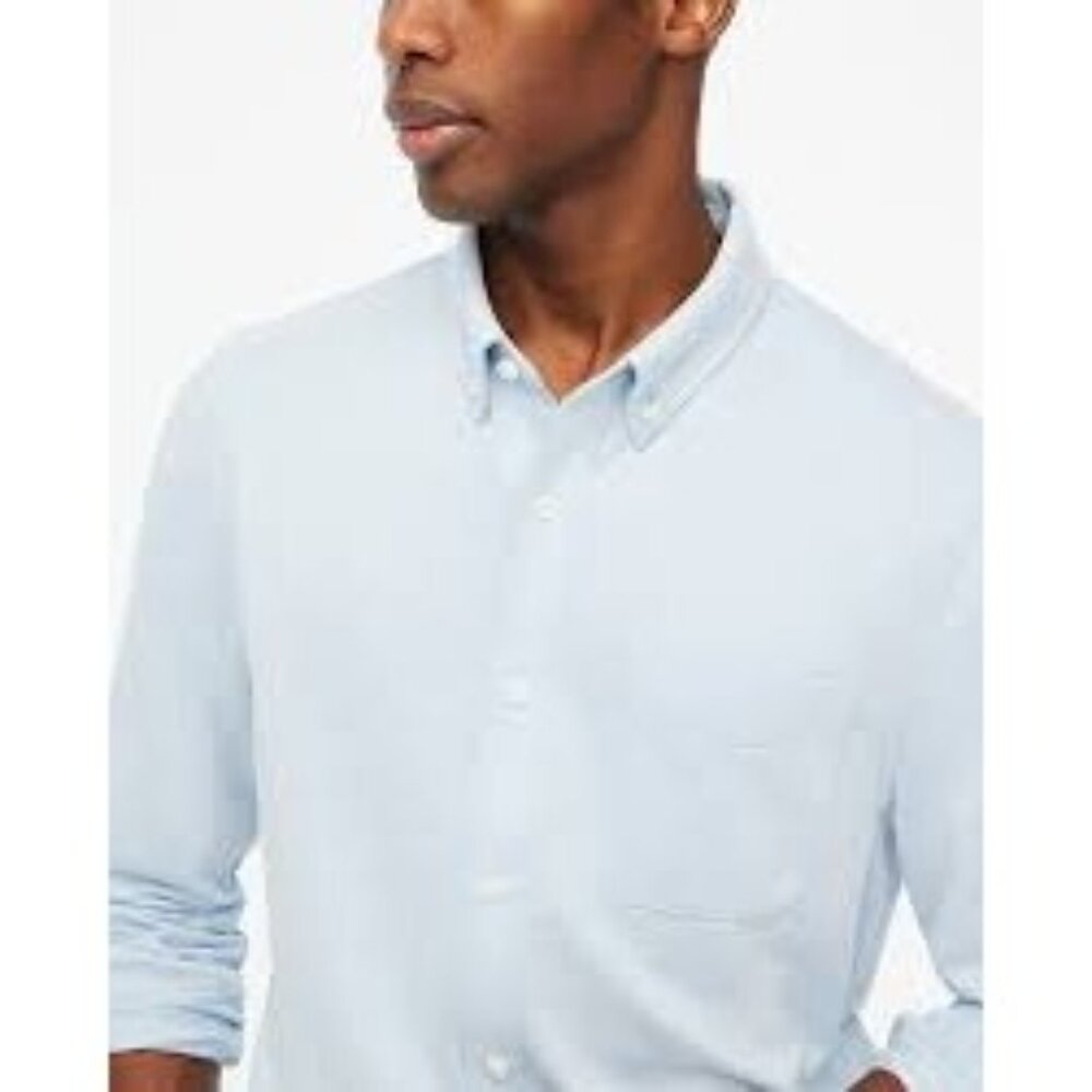 J.Crew Mens Oxford Knit Shirt SZ M Light Blue Long Sleeve Button-Down NWT READ